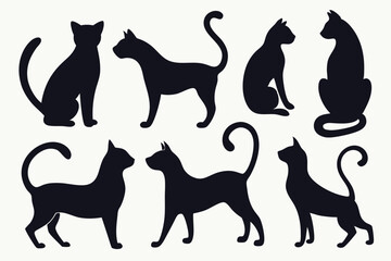 Feline Silhouette Set – Cat Poses and Tail Vector Collection