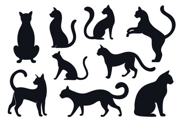 Feline Silhouette Set – Cat Poses and Tail Vector Collection
