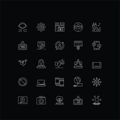Business Management Line Icons On Black Background Stock Illustration