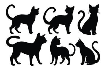 Elegant Cat Silhouette Poses – Feline Vector Icons and Shapes