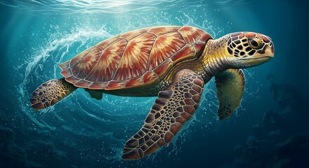 Obraz premium Sea Turtle Swimming Gracefully Underwater