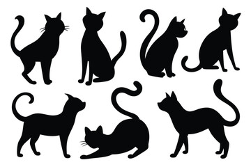 Elegant Cat Silhouette Poses – Feline Vector Icons and Shapes
