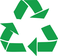 This is a green recycle symbol icon on a white background, representing an environmental concept of reuse and a clean, recyclable cycle for nature protection