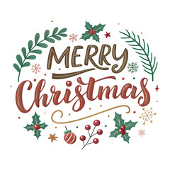 Merry Christmas Wreath Design Image on transparent background