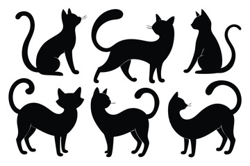 Elegant Cat Silhouette Poses – Feline Vector Icons and Shapes