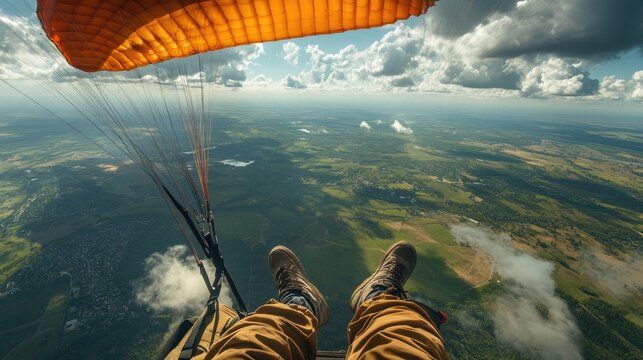 Panoramic view from a paraglider above a landscape. - Powered by Adobe