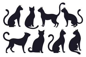 Black Cat Silhouette Set – Various Poses and Expressions Vector Collection