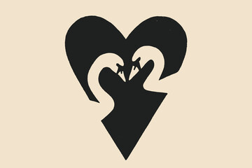 swans heart silhouette, vintage  style © Victoria