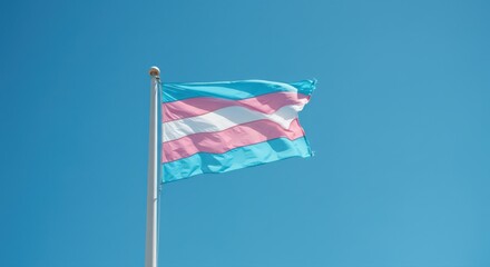 Transgender flag waving proudly against a blue sky  