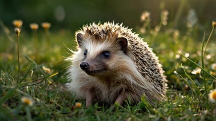 Naklejka premium Hedgehog in a grassy field