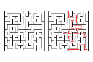 Square maze, simple logic game with labyrinths way.