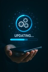 Operating system upgrade concept, installation app and software update process, modernize user equipment, update modern functions, developer released new version Improved security. User is downloading
