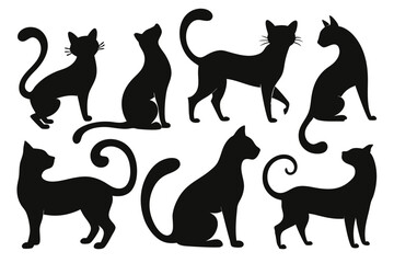 Cute Cat Silhouette Collection – Elegant Feline Shapes Vector Pack