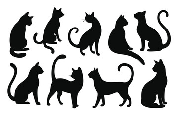 Cute Cat Silhouette Collection – Elegant Feline Shapes Vector Pack