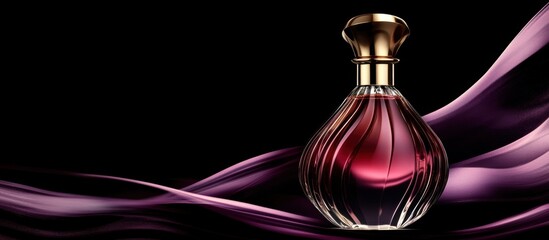 Luxurious glass perfume bottle on velvet background in pink and purple theme generic luxury or crystal