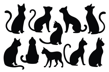 Cat Silhouette Vector Set – Stylish Black Cat Shapes for Design