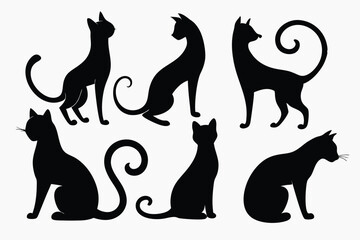 Cat Silhouette Vector Set – Stylish Black Cat Shapes for Design