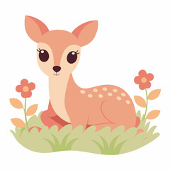 Obraz premium Cute baby deer laying in a flower field vector illustration on white background
