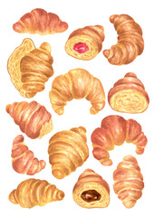 Watercolor set of croissants