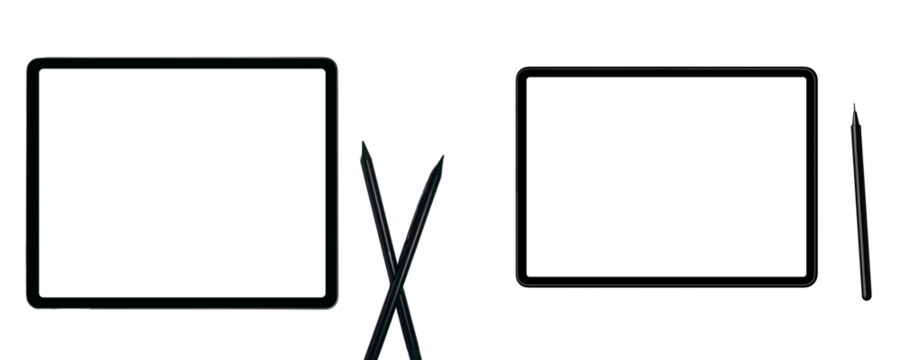 Set of digital tablet with white screen, tablet with digital pencil isolated from a white background