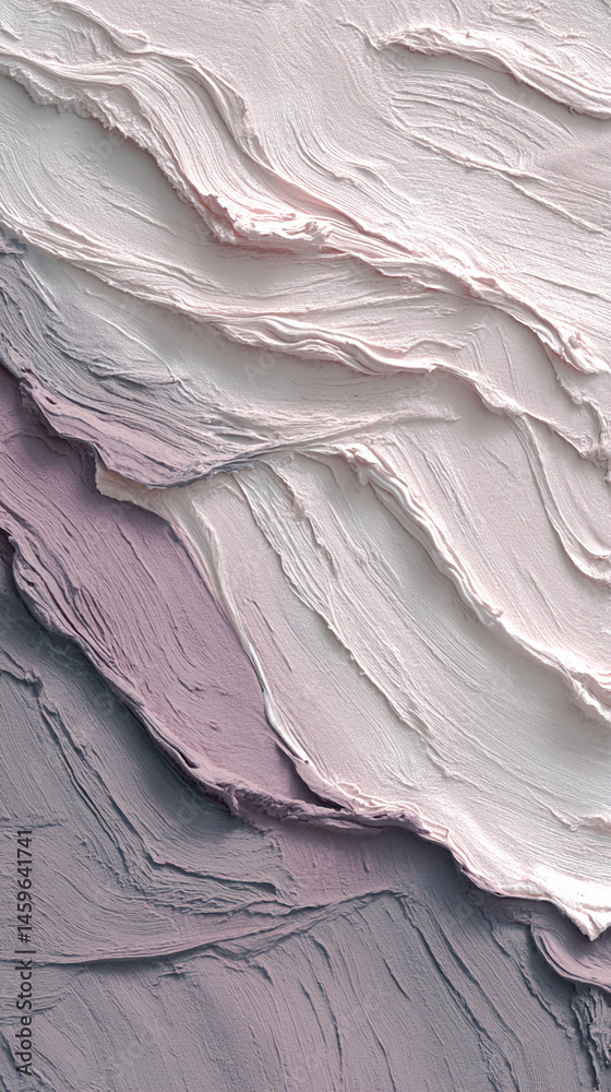 Poster textured abstract art with pink and gray tones, showing paint strokes creating a dynamic, layered ef