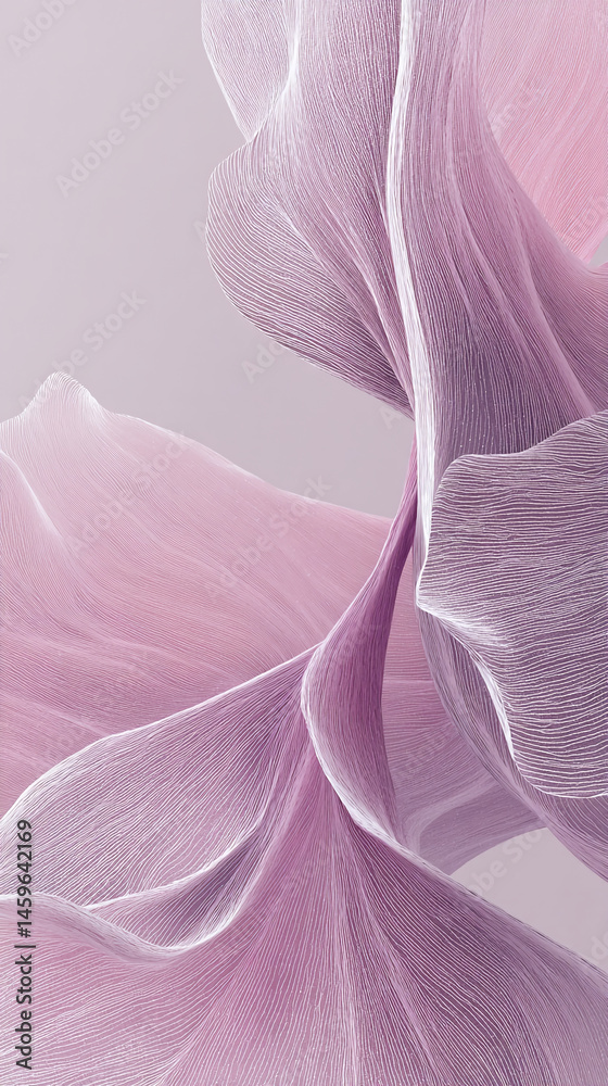 Poster abstract image of pale pink fabric, draped in soft waves, showcasing texture and flow, suggesting el