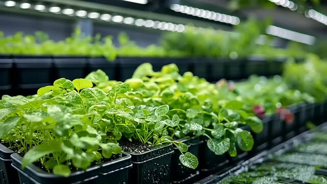 Fresh Hydrophonic Vegetables Growing In Indoor Greenhouse Setup