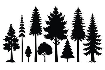 Fototapeta premium Mixed Tree Silhouettes – Diverse Nature Tree Vector Elements