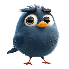 A cute and colorful 3D cartoon bird character, isolated on a transparent background, perfect for kids' content, mobile games and animated branding