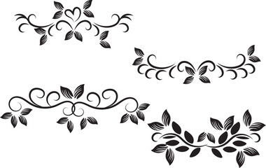 Elegant Black Floral Swirls and Leaf Designs Set for Invitations