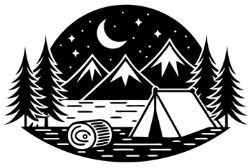 Camping scene silhouette with tent picnic table vector design element, camping, tent, picnic table, outdoor, silhouette, vector, design, adventure, nature, recreation, landscape, travel, camping equip