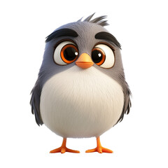 A cute and colorful 3D cartoon bird character, isolated on a transparent background, perfect for kids' content, mobile games and animated branding