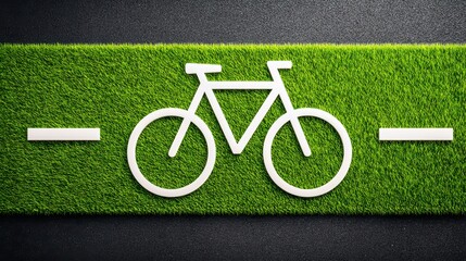 Obraz premium Bicycle Path Sign Symbol on Green Grass Background Representing Eco-Friendly Transportation Option