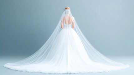 Elegant bride in flowing wedding gown and cathedral veil