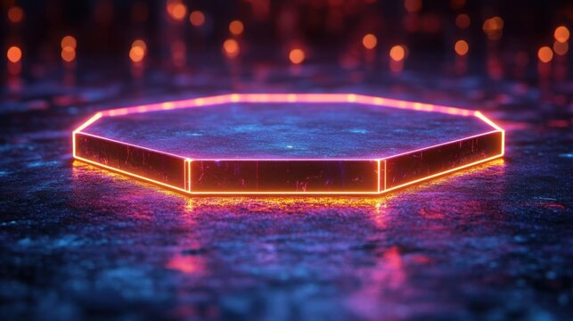 Octagonal Neon Platform Glowing Cyberpunk Display Stand Futuristic Product Presentation