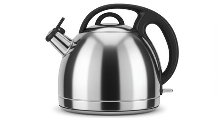 Stainless Steel Tea Kettle with Black Handle for Boiling Water in Kitchen Appliance Isolated on White Background for Hot Beverage Preparation