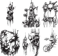 Mechanism set, retro, vintage, steampunk, decorative elements. Ideal design for social media, cover, banner, flyer, music, ads.	
