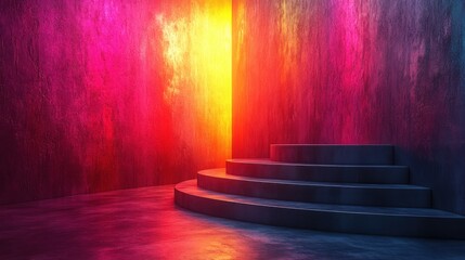 Abstract Neon Lit Circular Steps Against Vibrant Textured Wall Background