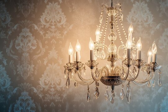 Fototapeta Luxury home wallpaper ornate pattern classic chandelier and soft shadows no human