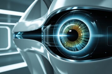 Extreme Close-Up of High-Tech Cybernetic Eye in Futuristic Casing