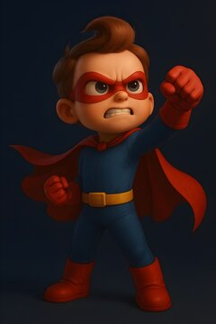 Powerful Little Superhero Boy Cartoon Character Design
