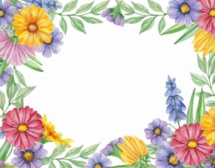 watercolor frame with flowers hand drawn illustration