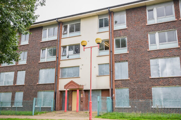 Boarded up council blocks in Grahame park estate in London, England