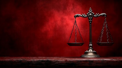 Justice scales on dark wood