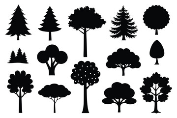 Diverse Tree Vector Icons – Mixed Forest and Nature Tree Silhouettes