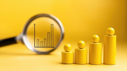 Growing graphic representation viewed through a magnifying glass.
