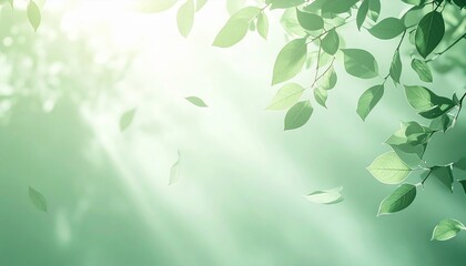 Nature's serenity gentle leaves dancing in sunlight enchanted forest digital art tranquil atmosphere close-up perspective