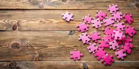 Fototapeta premium Pink Puzzle Pieces on Wooden Surface A Concept of Problem Solving and Teamwork