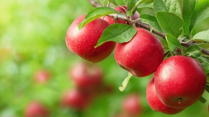 Red apples hanging on branch