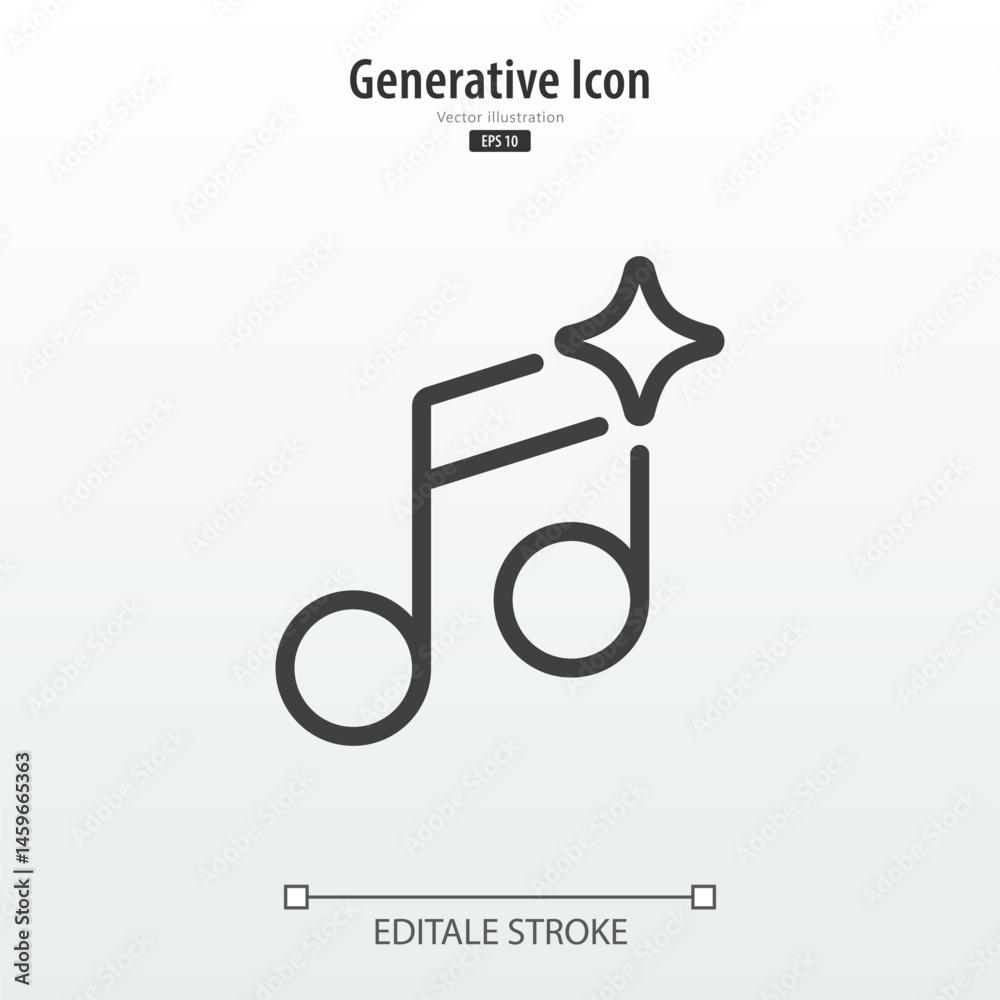 Poster Generate music by AI icon. AI sparkle star with note music symbol. Artificial intelligence technology concepts. Icon element for app and web. Vector illustration. Editable stroke.